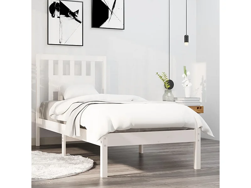 Estrutura cama de solteiro 90x190 cm madeira maciça branco
