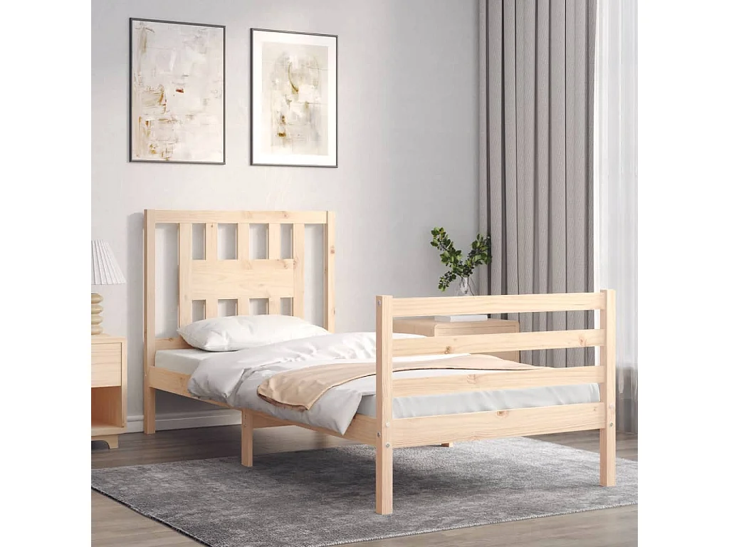 Estrutura cama de solteiro c/ cabeceira madeira maciça