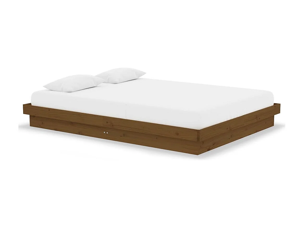 Estrutura de cama casal 135x190 cm madeira maciça castanho-mel
