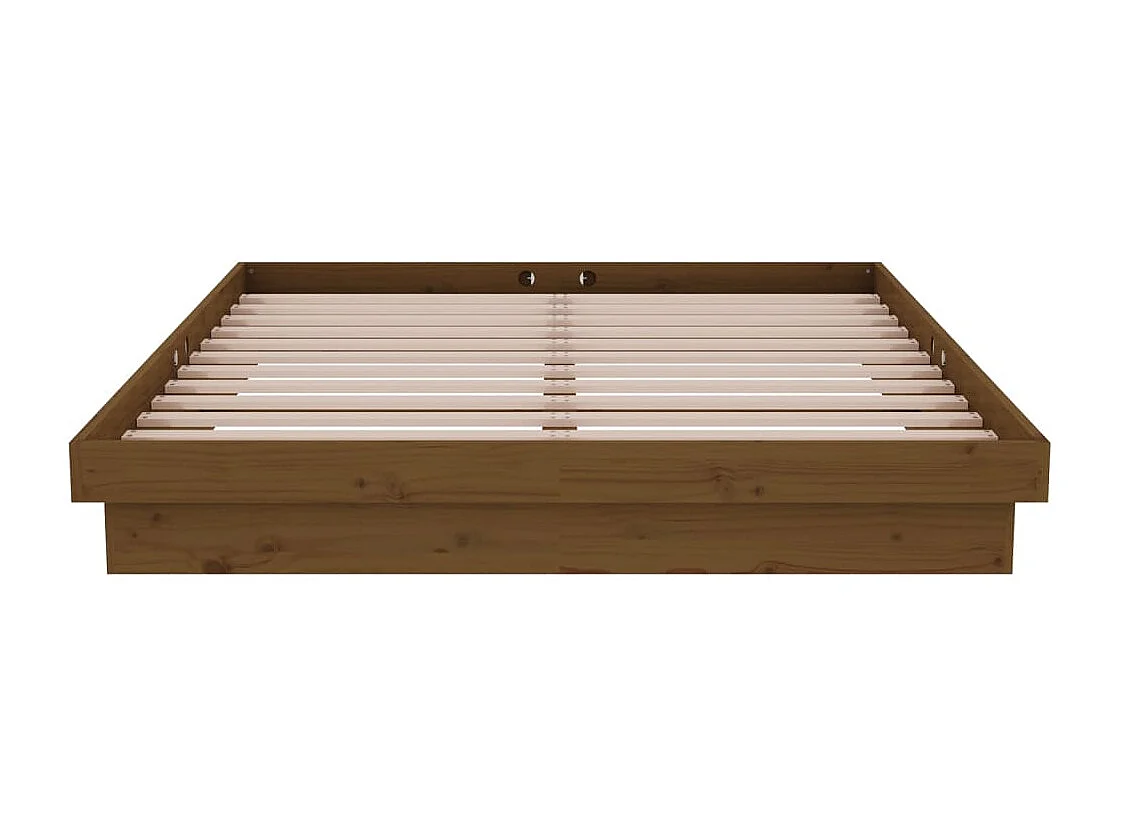 Estrutura de cama casal 135x190 cm madeira maciça castanho-mel