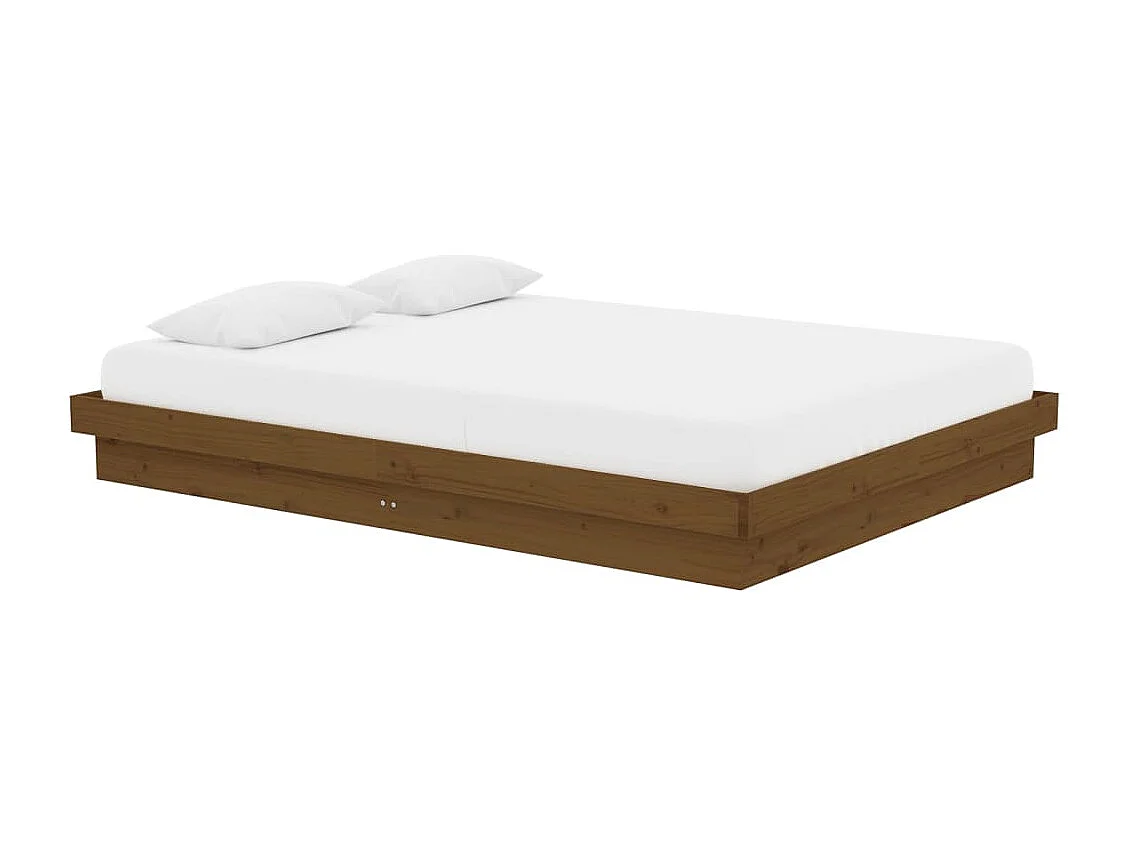 Estrutura de cama casal 135x190 cm madeira maciça castanho-mel