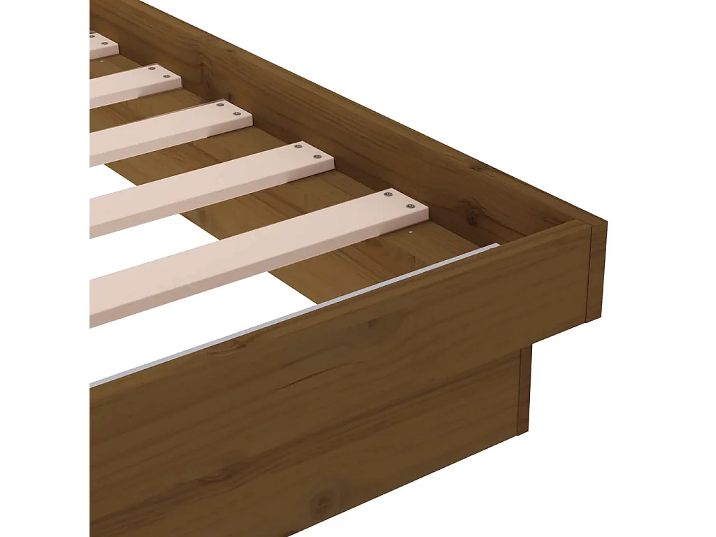 Estrutura de cama casal 135x190 cm madeira maciça castanho-mel