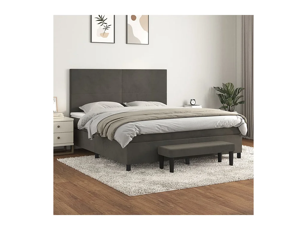 Lit à sommier tapissier et matelas Gris foncé 180x200cm Velours