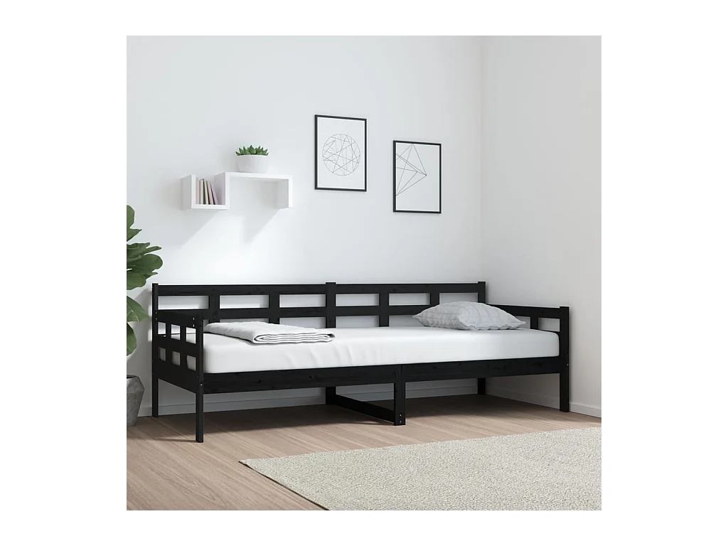 Sofá cama madera maciza de pino negro 80x200 cm