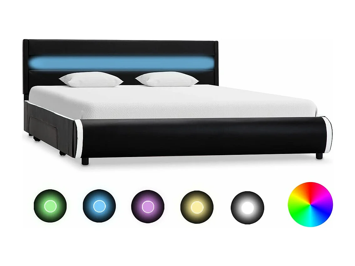 Cadre de lit avec LED Noir Similicuir 140 x 200 cm