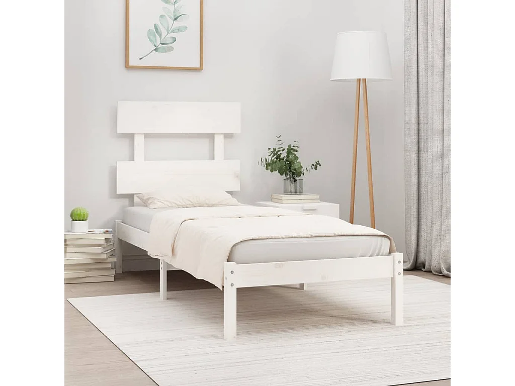 Estrutura de cama 100x200 cm madeira maciça branco