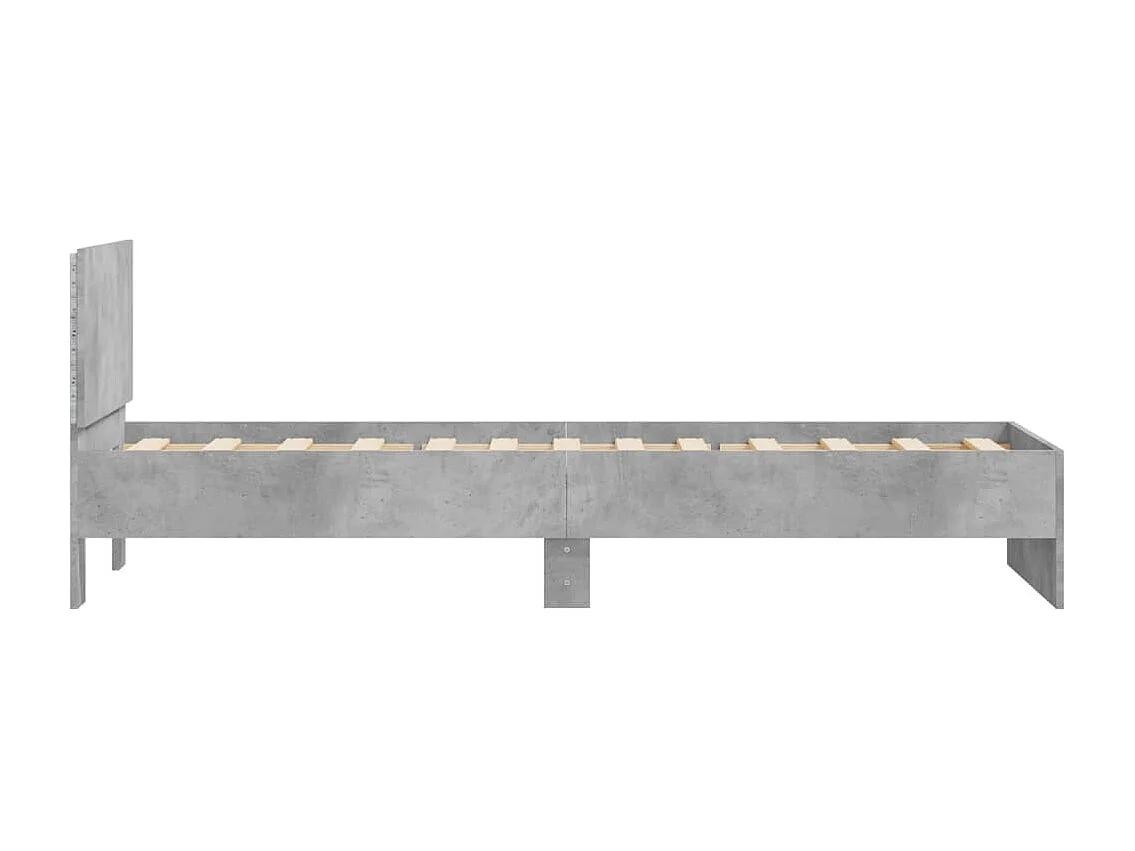 Estructura de cama cabecero luces LED gris hormigón 75x190 cm
