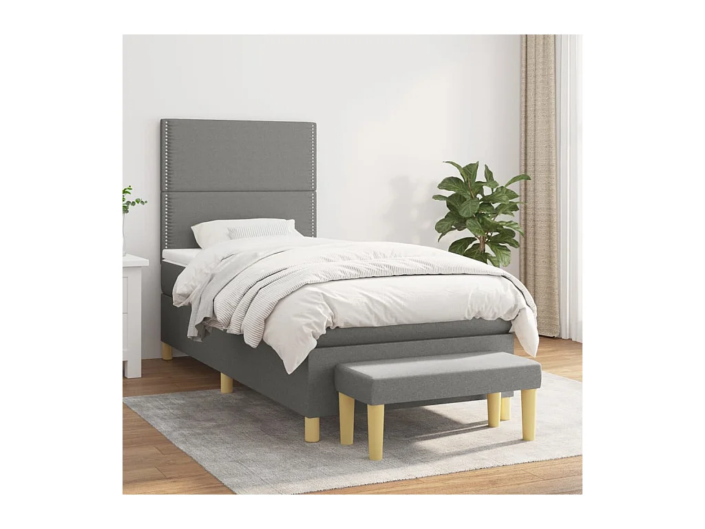 Boxspring met matras stof donkergrijs 90x190 cm