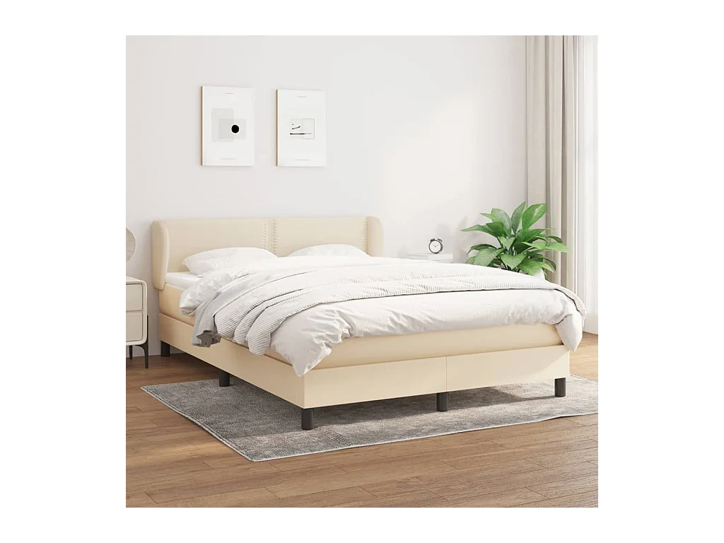 Cama box spring con colchón tela color crema 140x200 cm