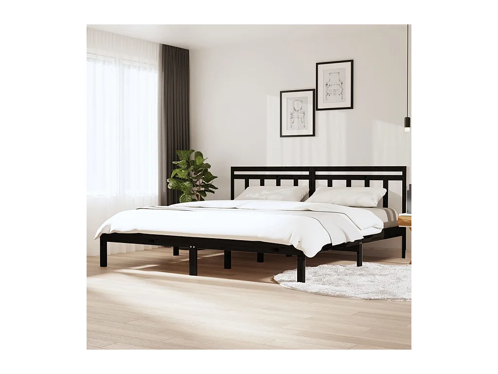 Bedframe massief grenenhout zwart 200x200 cm