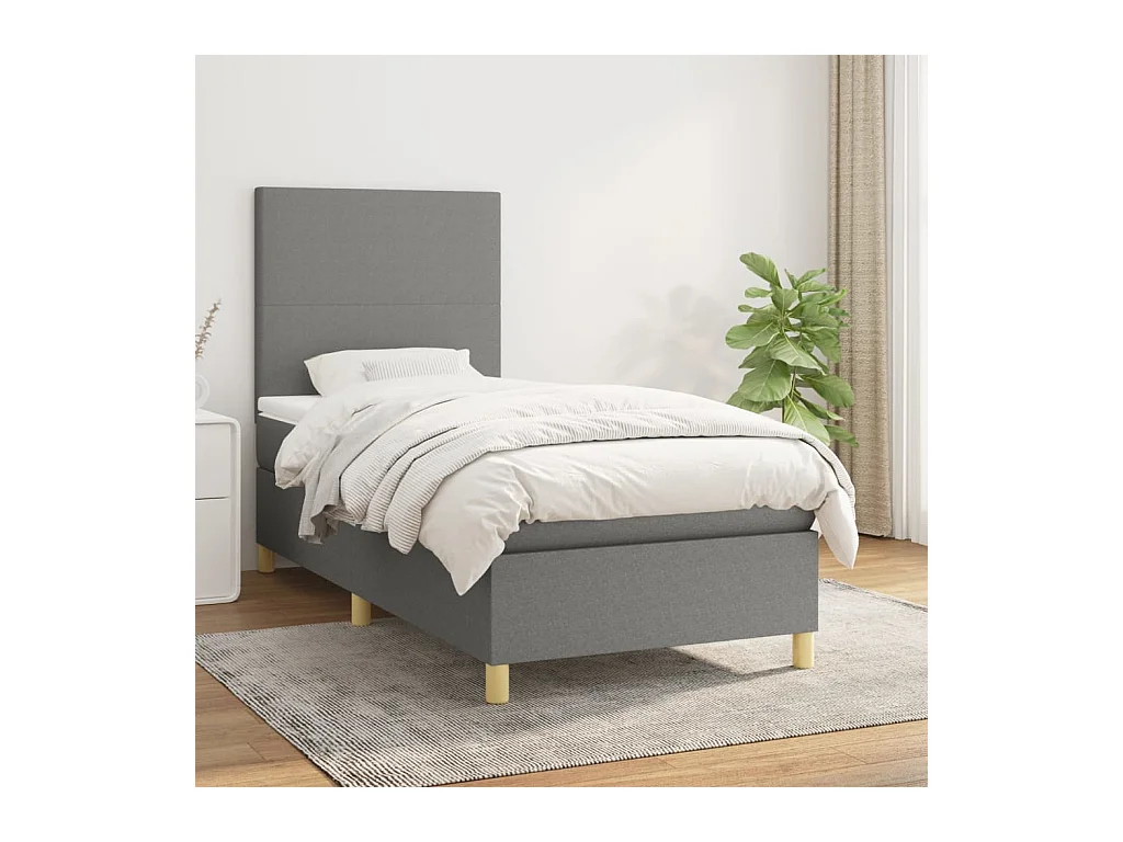 Cama box spring con colchón tela gris oscuro 100x200 cm