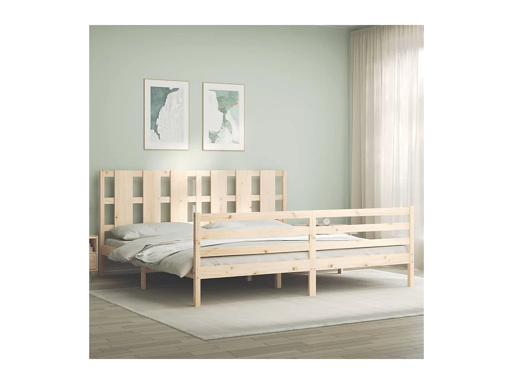 Estructura de cama con cabecero madera maciza 200x200 cm