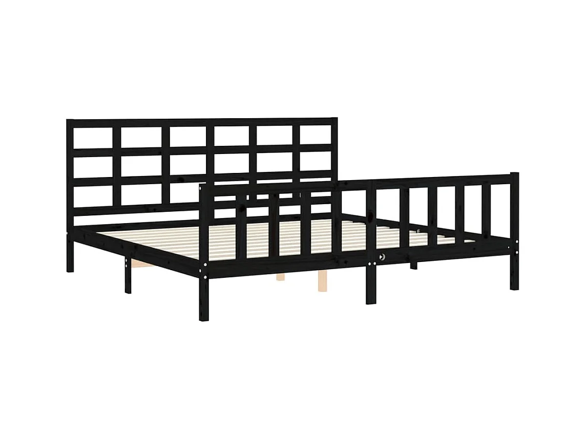 Cadre de lit avec tête de lit noir 200x200 cm bois massif