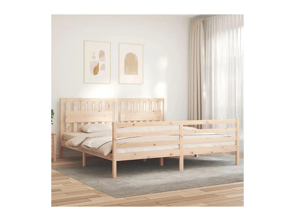 Estructura de cama con cabecero madera maciza 200x200 cm