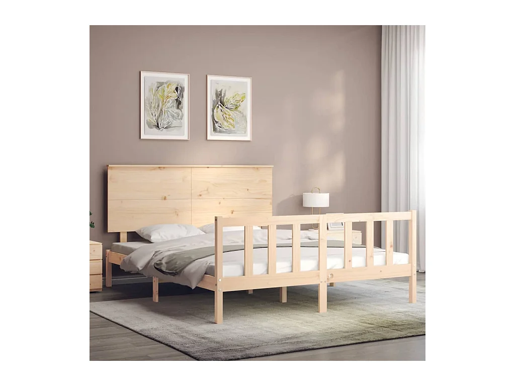 Cadre de lit avec tête de lit king size bois massif