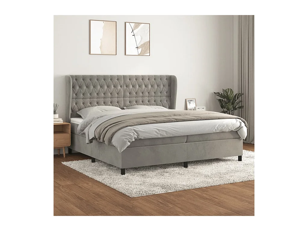 Cama box spring con colchón terciopelo gris claro 200x200 cm