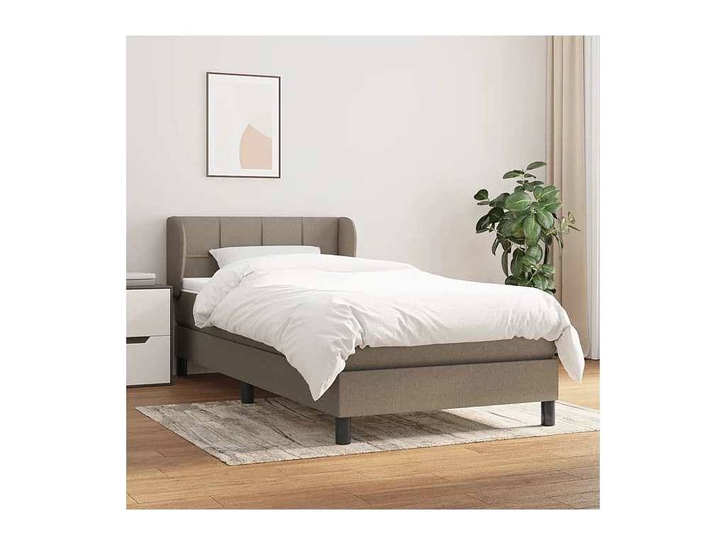 Cama box spring con colchón tela gris taupe 90x200 cm