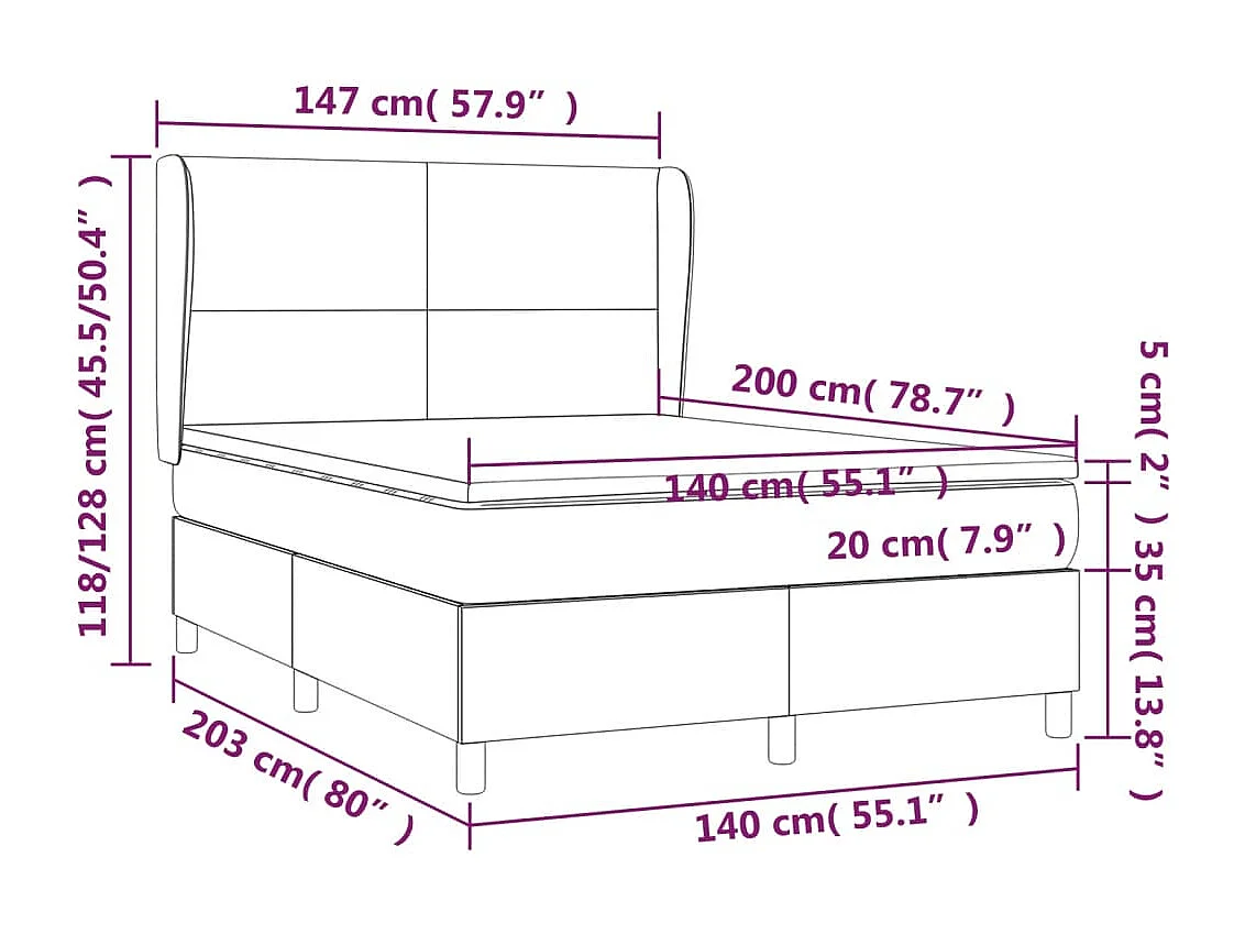 Lit à sommier tapissier avec matelas Crème 140x200cm Similicuir