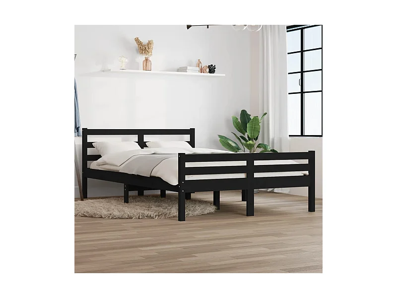 Estrutura de cama 140x190 cm madeira maciça preto