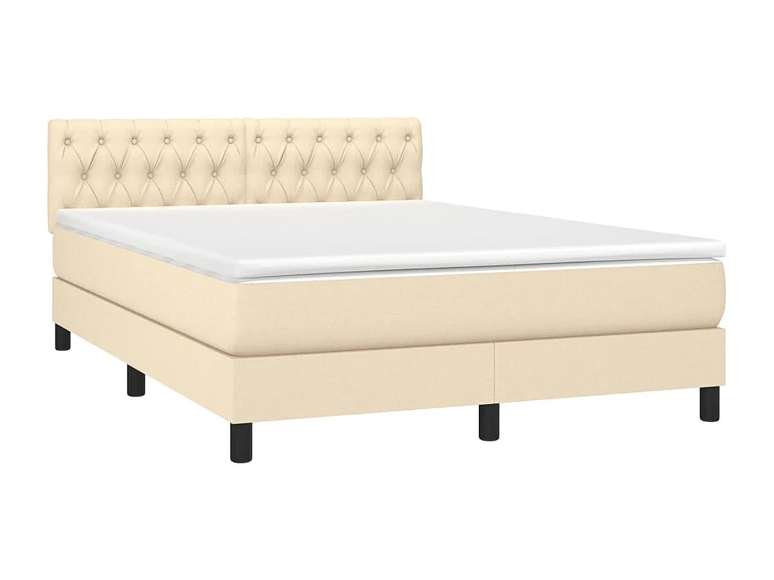 Cama box spring con colchón tela color crema 140x190 cm