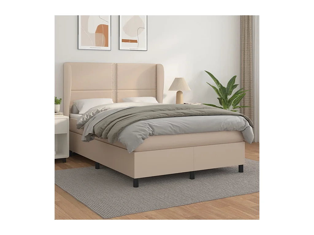 Cama com molas/colchão 140x190 cm couro artificial cappuccino
