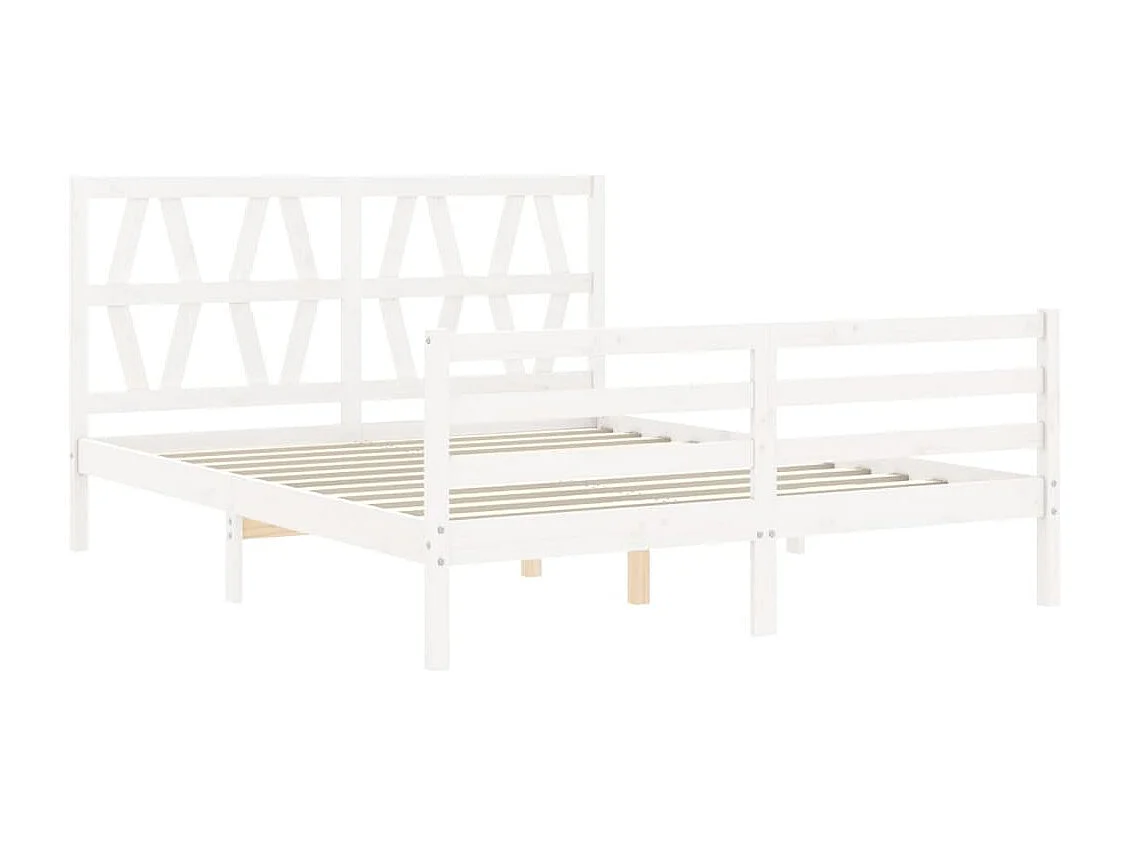 Estructura de cama matrimonio con cabecero madera maciza blanco