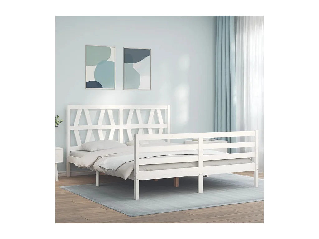 Bedframe met hoofdbord massief hout wit