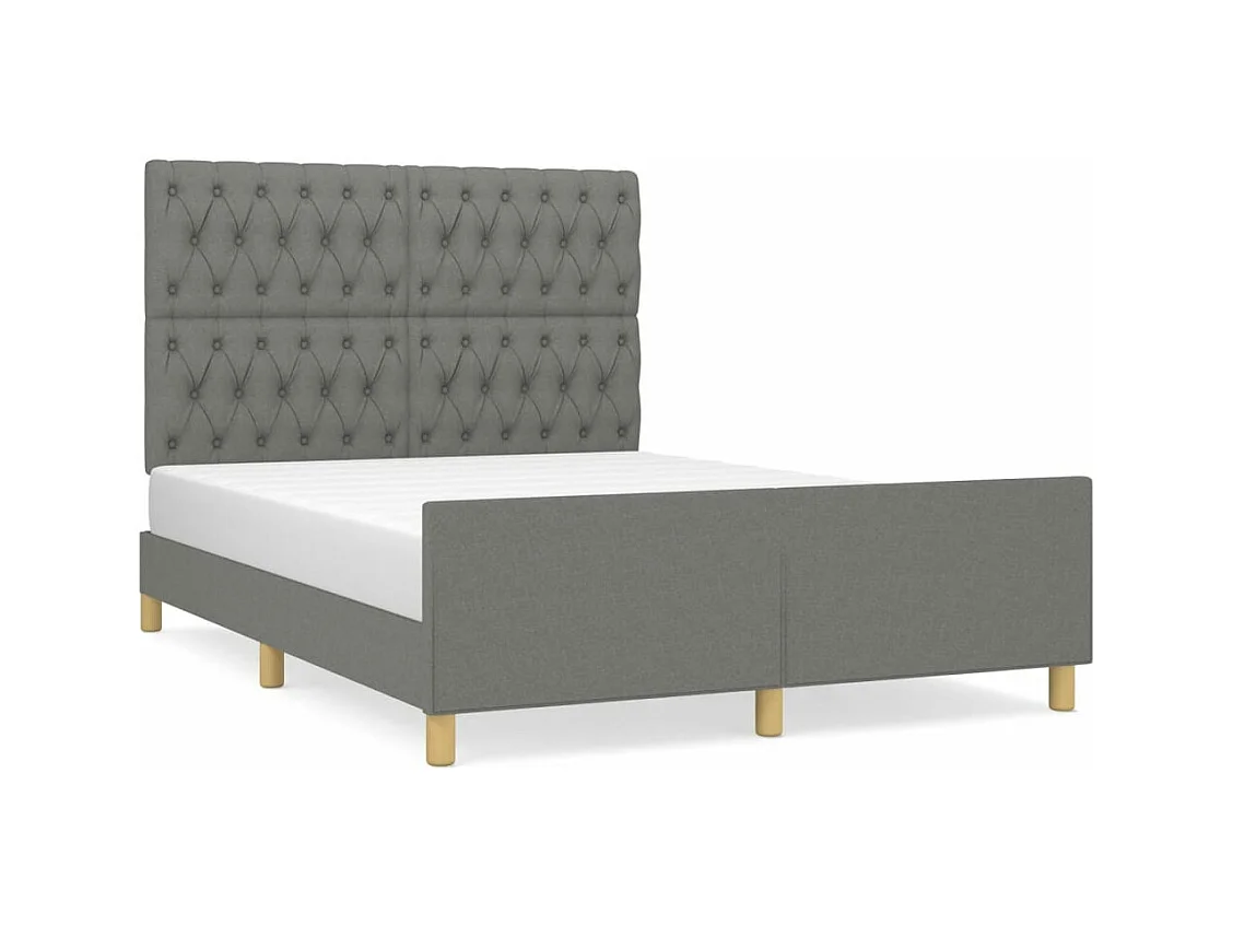 Estrutura de cama c/ cabeceira 140x190cm tecido cinza-escuro