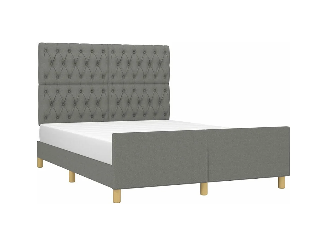 Estrutura de cama c/ cabeceira 140x190cm tecido cinza-escuro