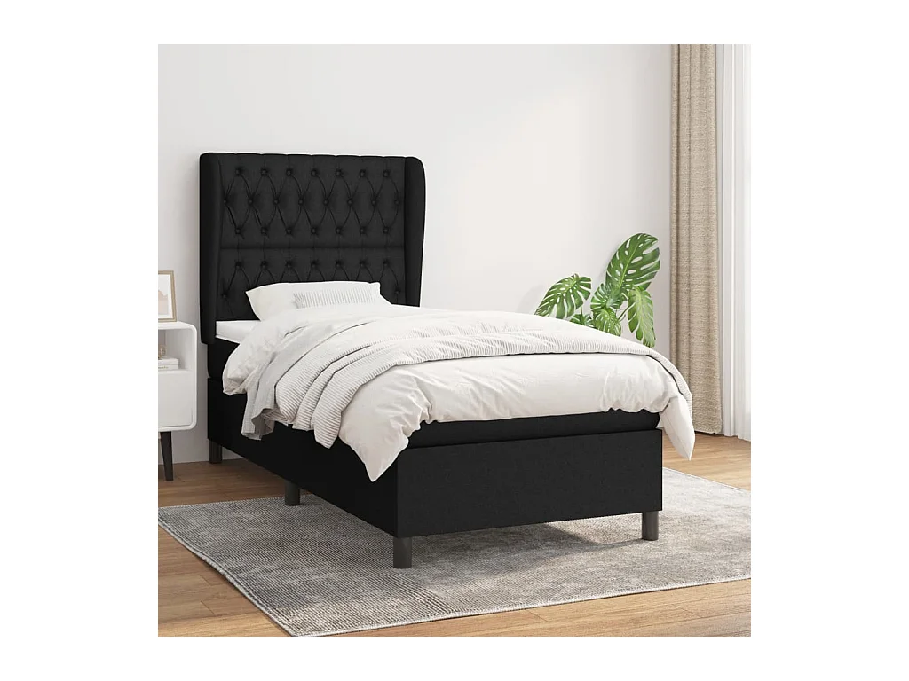 Cama box spring con colchón tela negro 90x200 cm