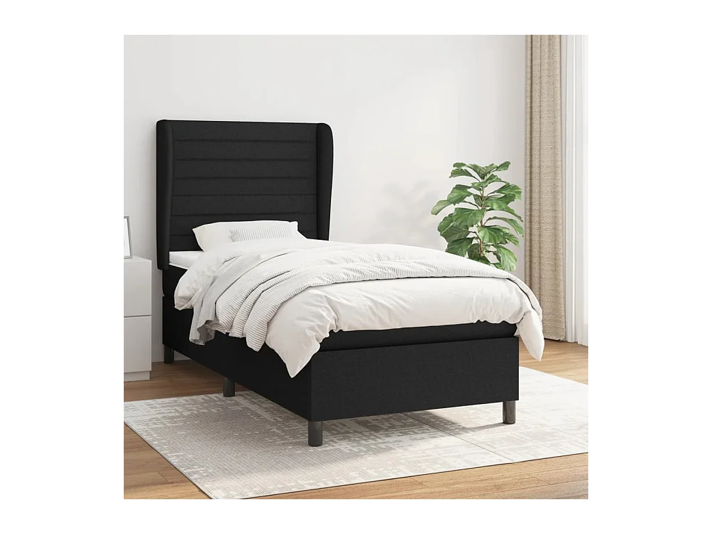 Cama box spring con colchón tela negro 90x200 cm