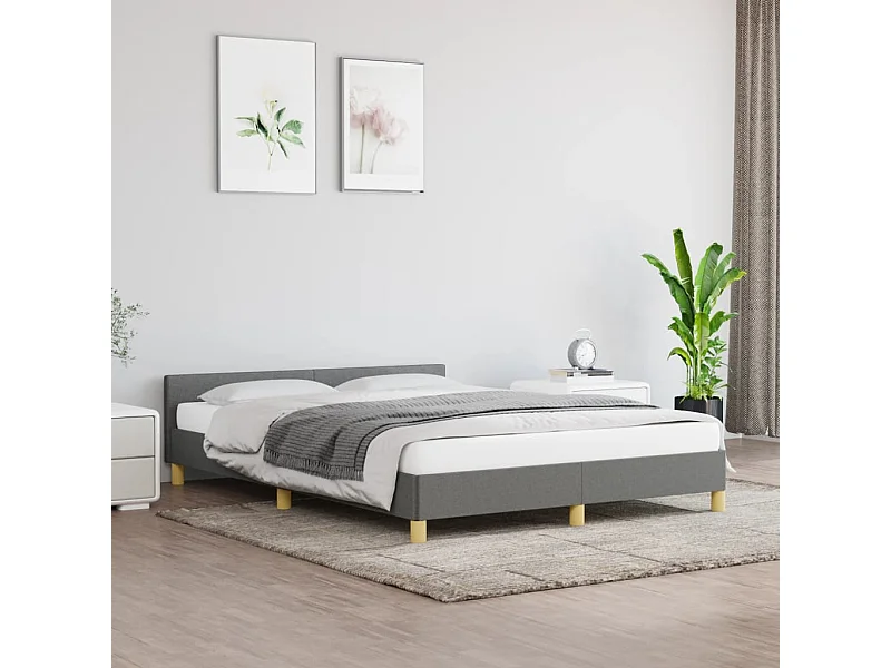 Estructura de cama con cabecero de tela gris oscuro 140x190 cm