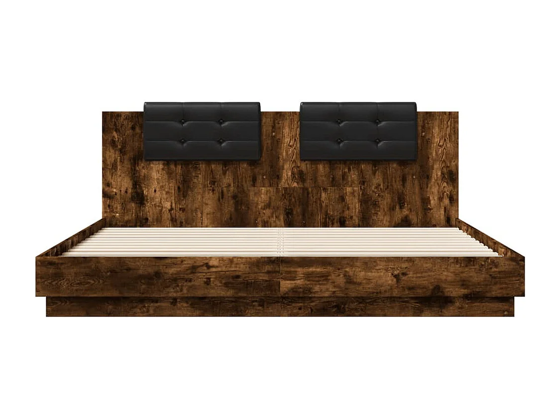 Estrutura cama c/ cabeceira/luzes LED 200x200cm carvalho fumado