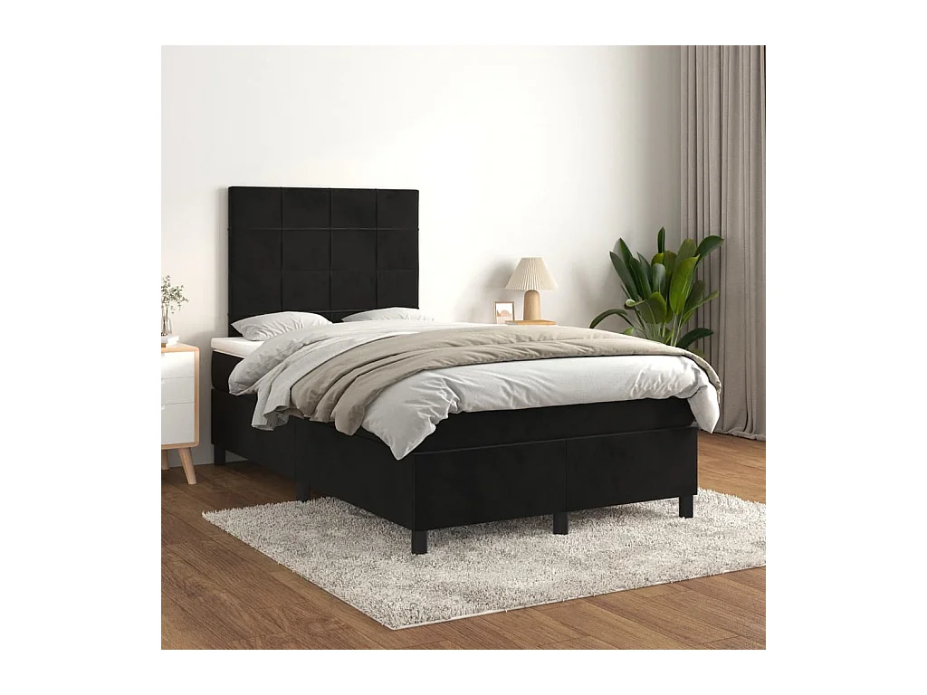 Lit à sommier tapissier avec matelas Noir 120x200 cm Velours