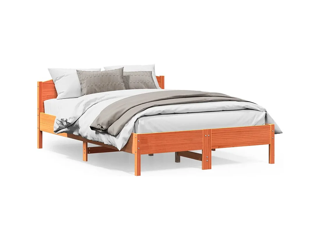 Estrutura cama c/ cabeceira 150x200cm pinho maciço castanho-mel