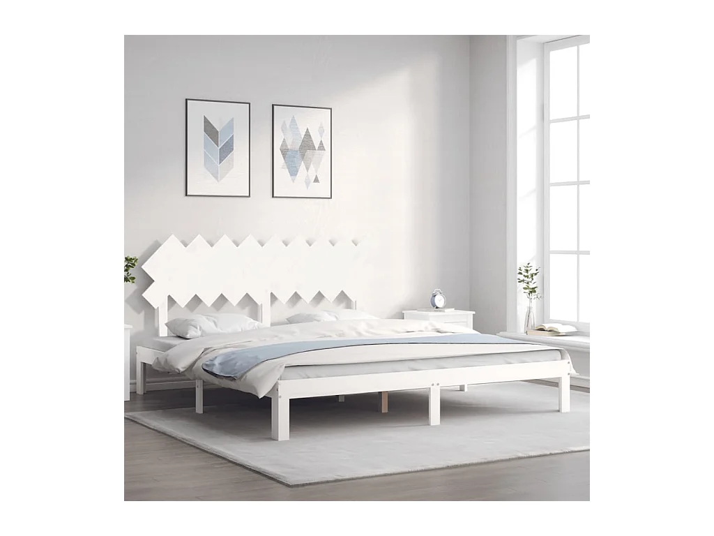 Cadre de lit avec tête de lit blanc Super King bois massif