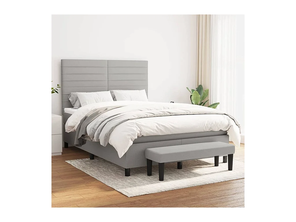 Lit à sommier tapissier avec matelas Gris clair 140x190cm Tissu