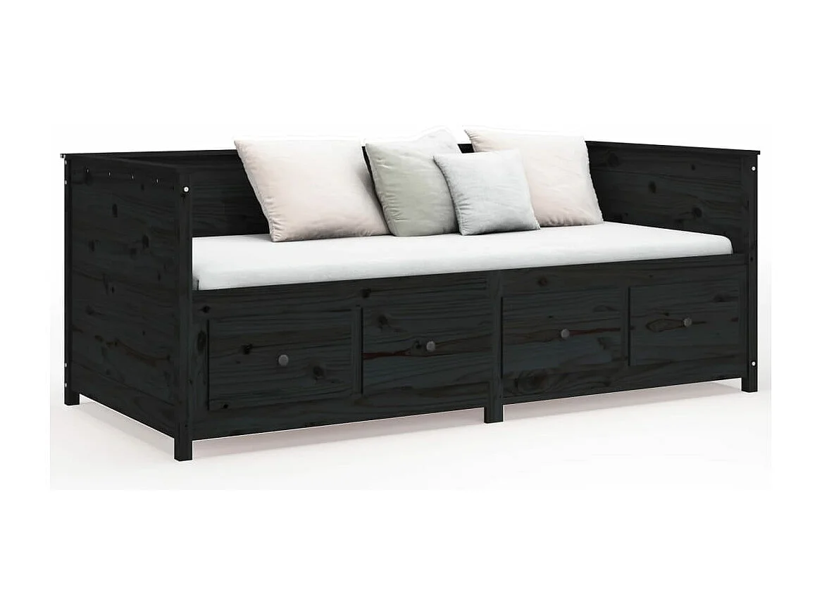 Sofá-cama 90x190 cm madeira de pinho maciça preto