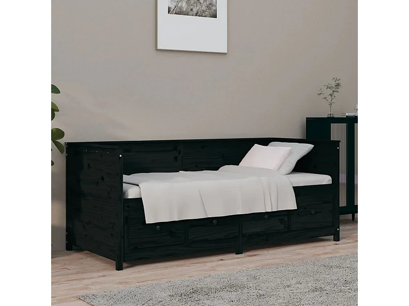 Sofá cama madera maciza de pino negro 90x190 cm