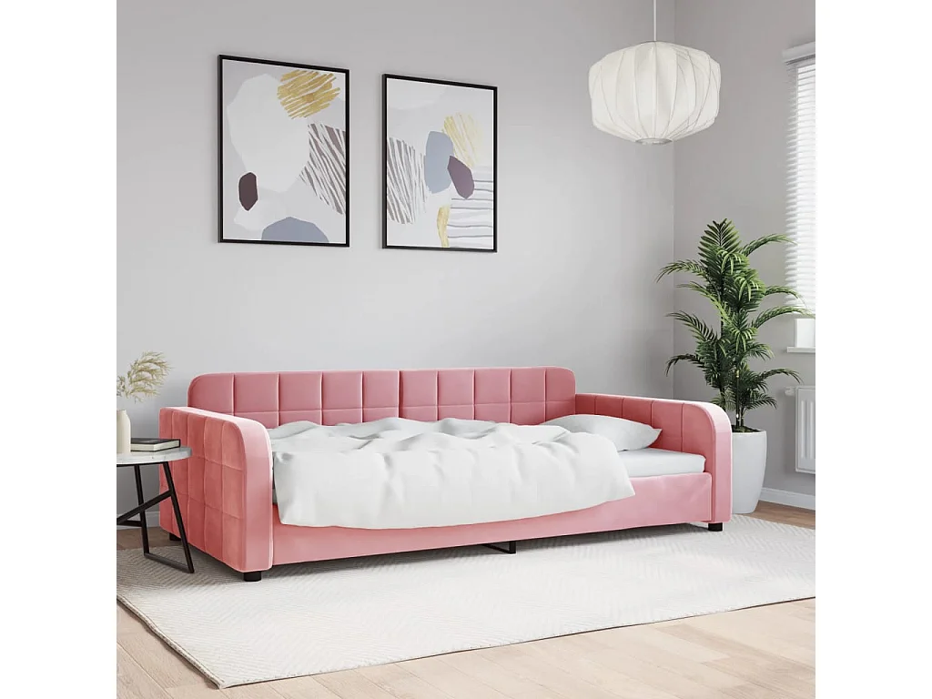 Sofá cama terciopelo rosa 100x200 cm