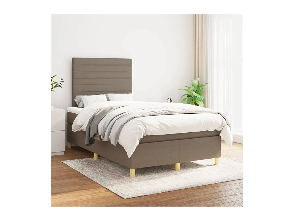 Cama box spring con colchón tela gris taupe 120x200 cm