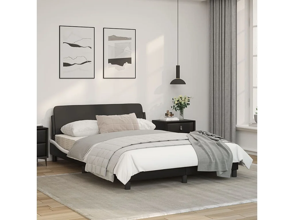 Cadre de lit et tête de lit noir et blanc 140x190 cm similicuir