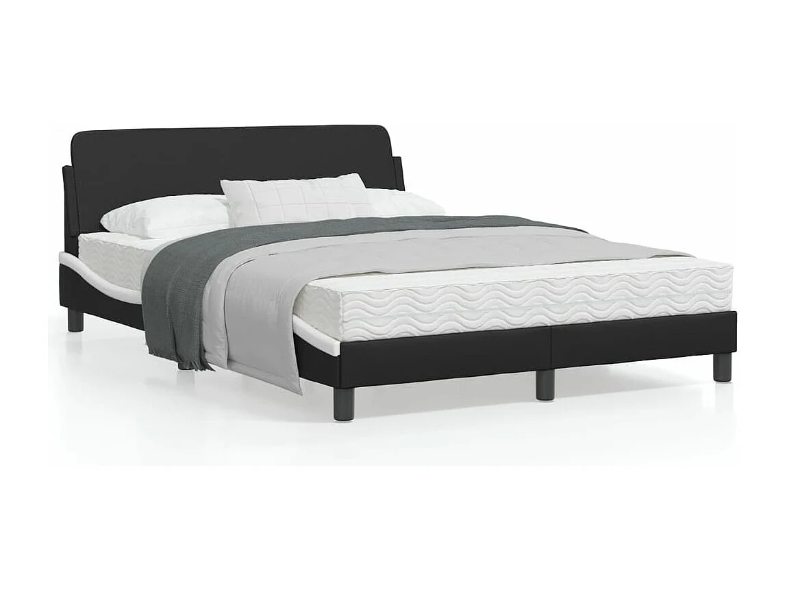 Estrutura cama c/ cabeceira couro artif. 140x190cm preto/branco