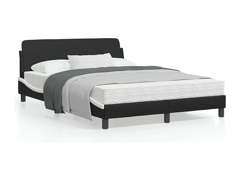 Estrutura cama c/ cabeceira couro artif. 140x190cm preto/branco
