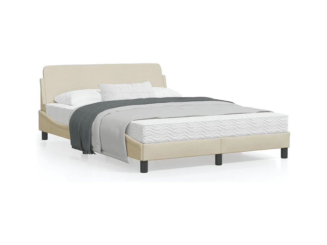 Cadre de lit avec tête de lit Crème 140x200 cm Tissu