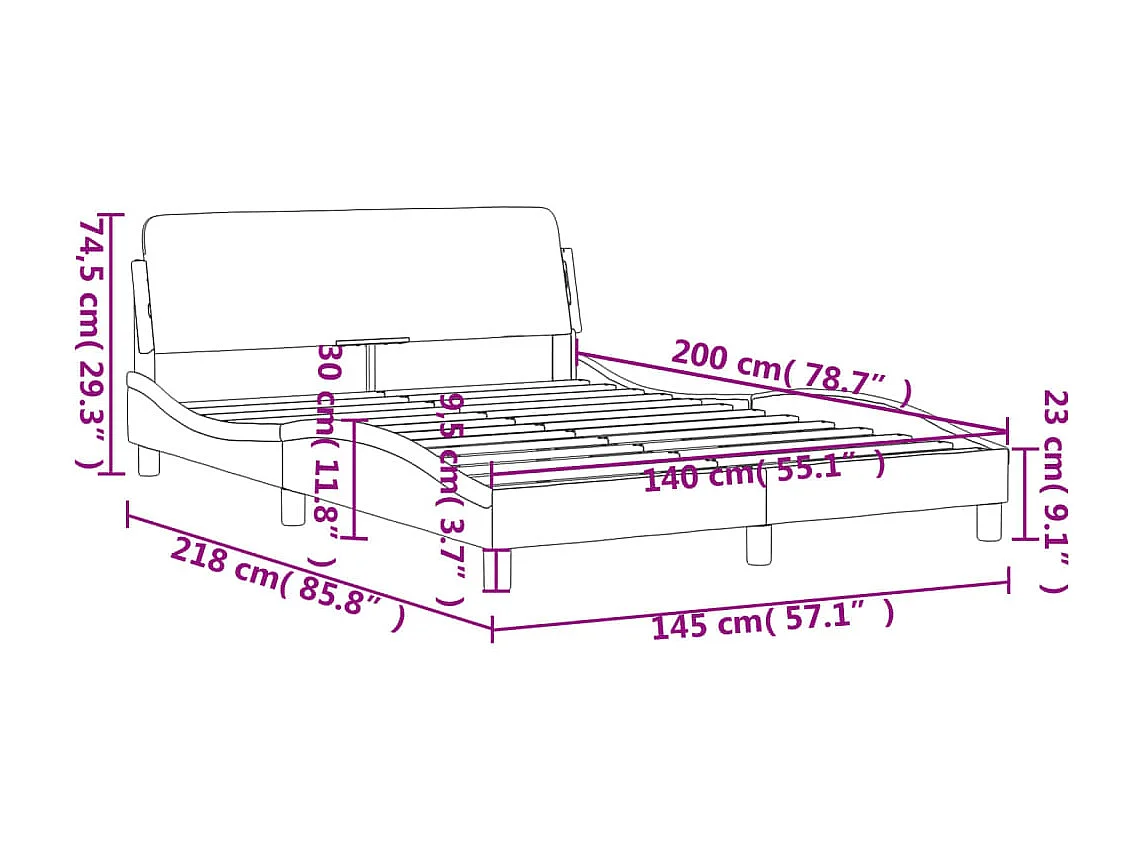 Estrutura de cama c/ cabeceira 140x200 cm tecido cor creme