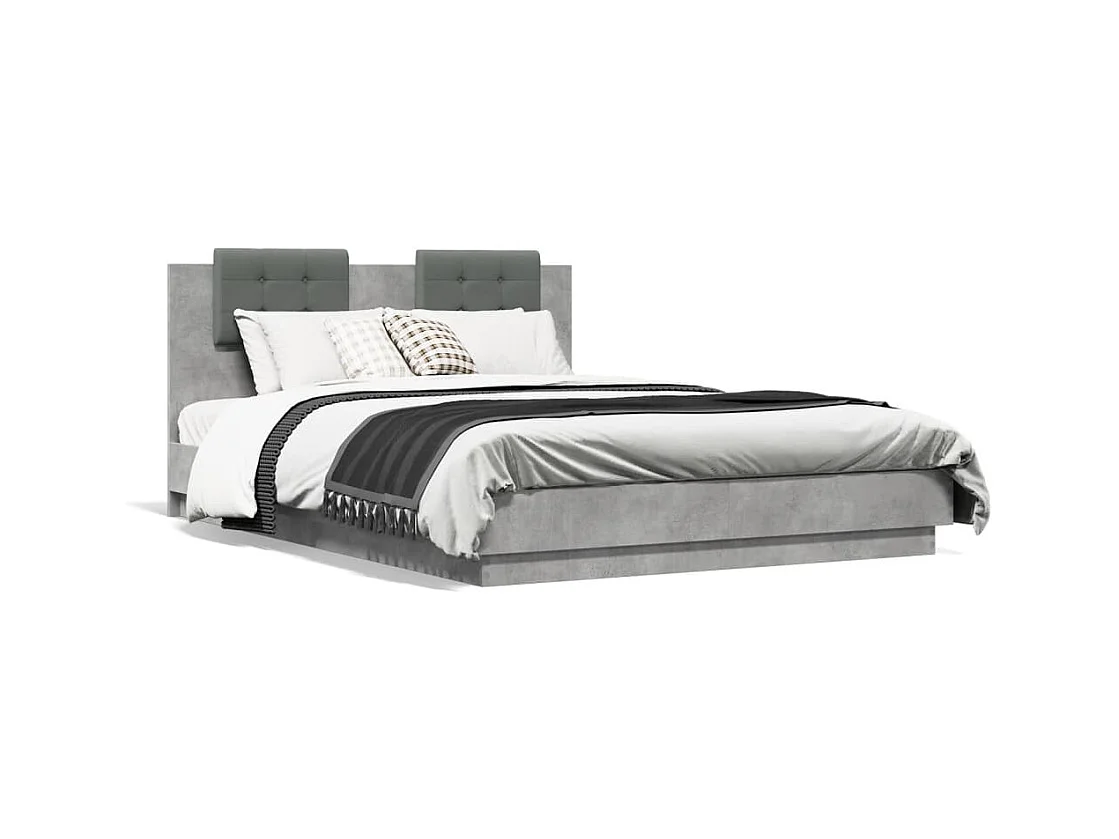 Estructura de cama cabecero luces LED gris hormigón 120x200 cm