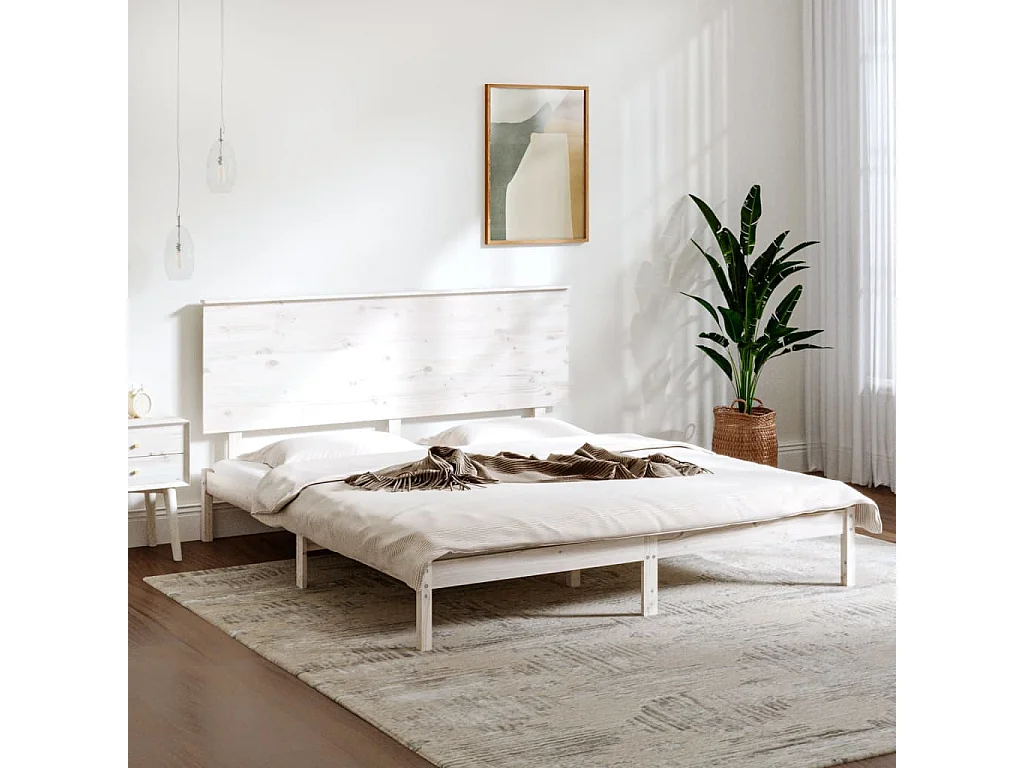 Cadre de lit Blanc Bois massif 180x200 cm Super King