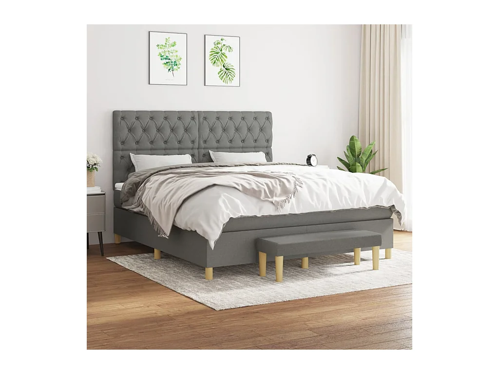 Lit à sommier tapissier avec matelas Gris foncé 160x200cm Tissu
