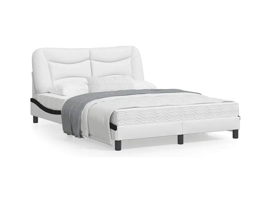 Estrutura cama c/ cabeceira couro artif. 140x190cm branco/preto